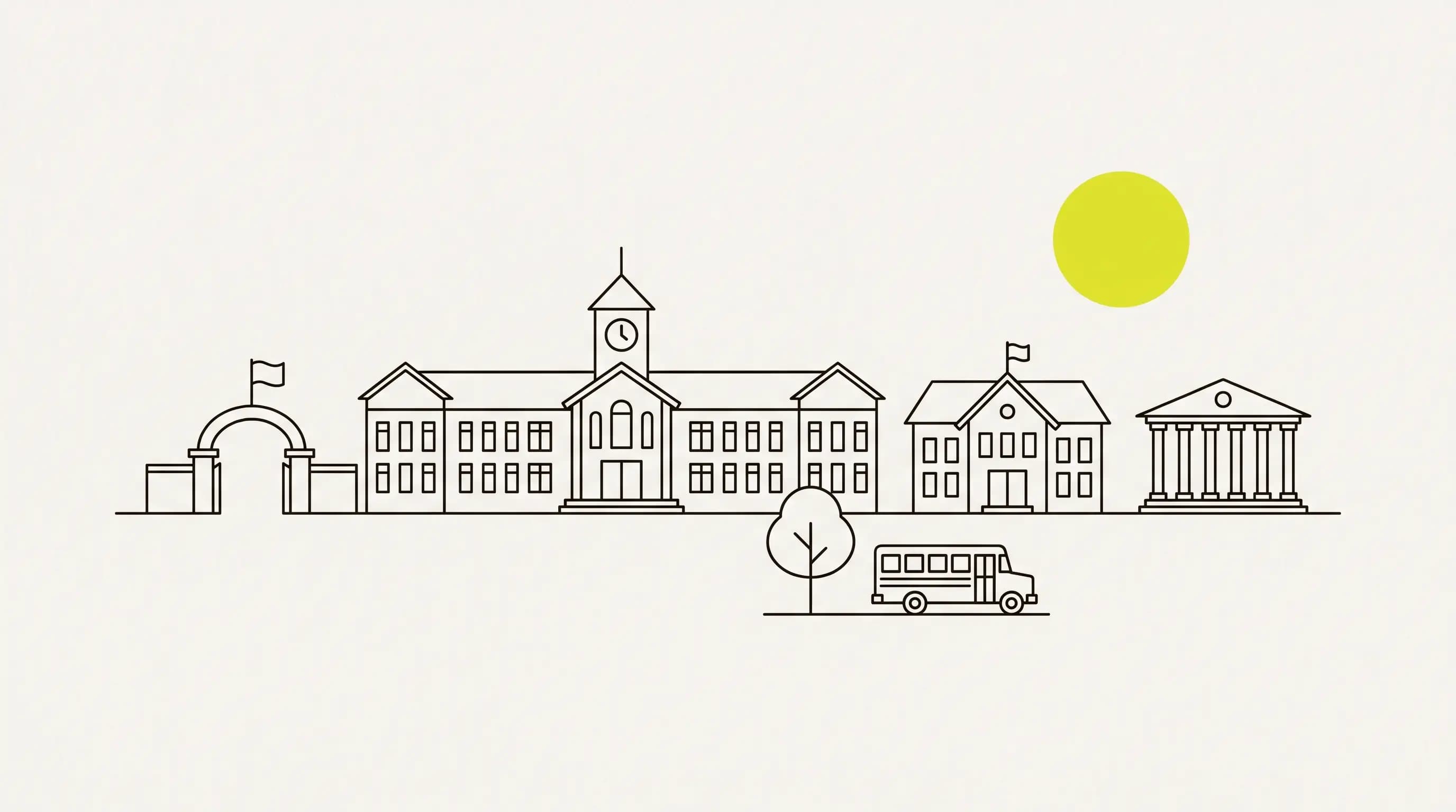 Illustrated skyline of a Giiki campus