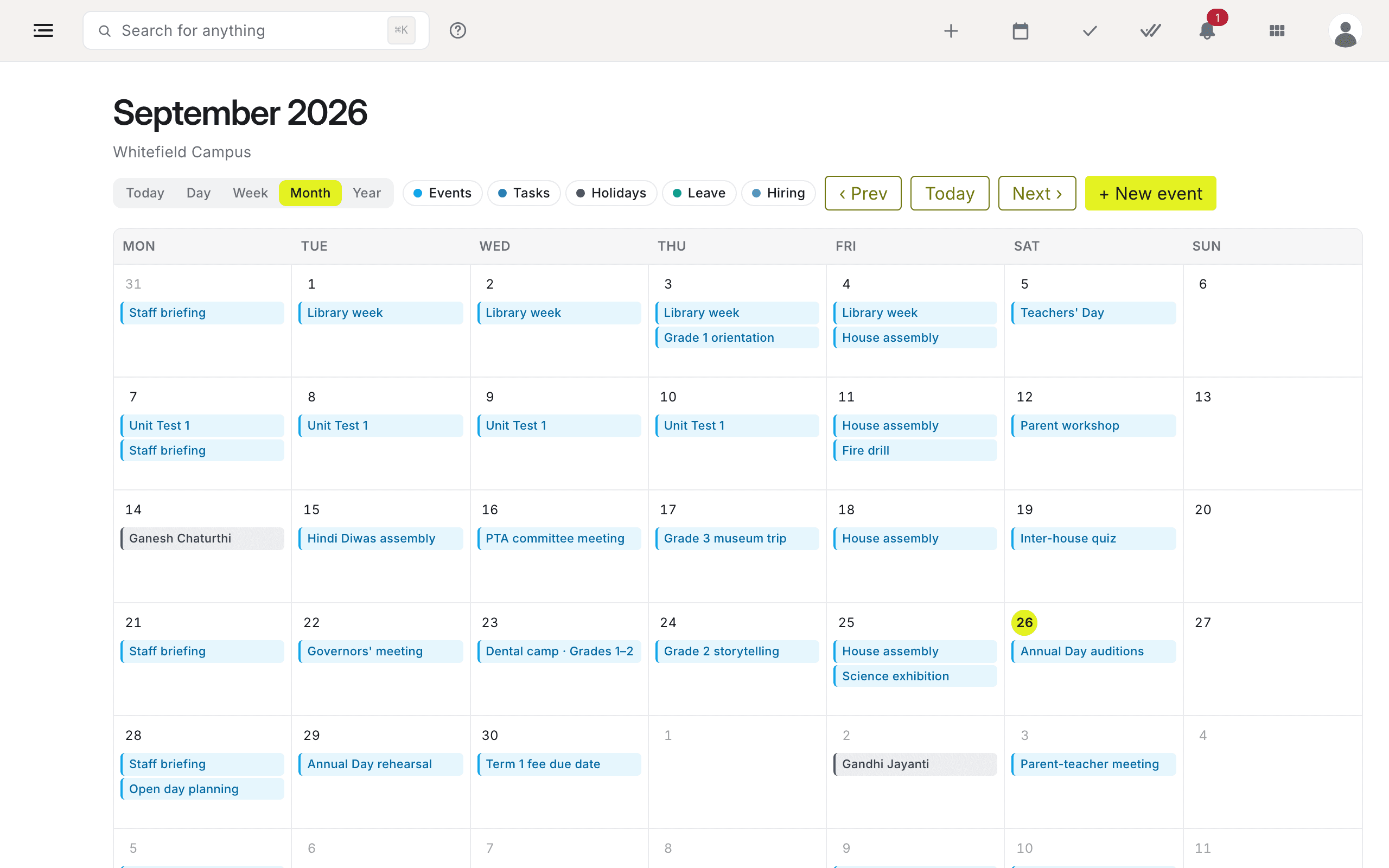 Calendar & Scheduling screen
