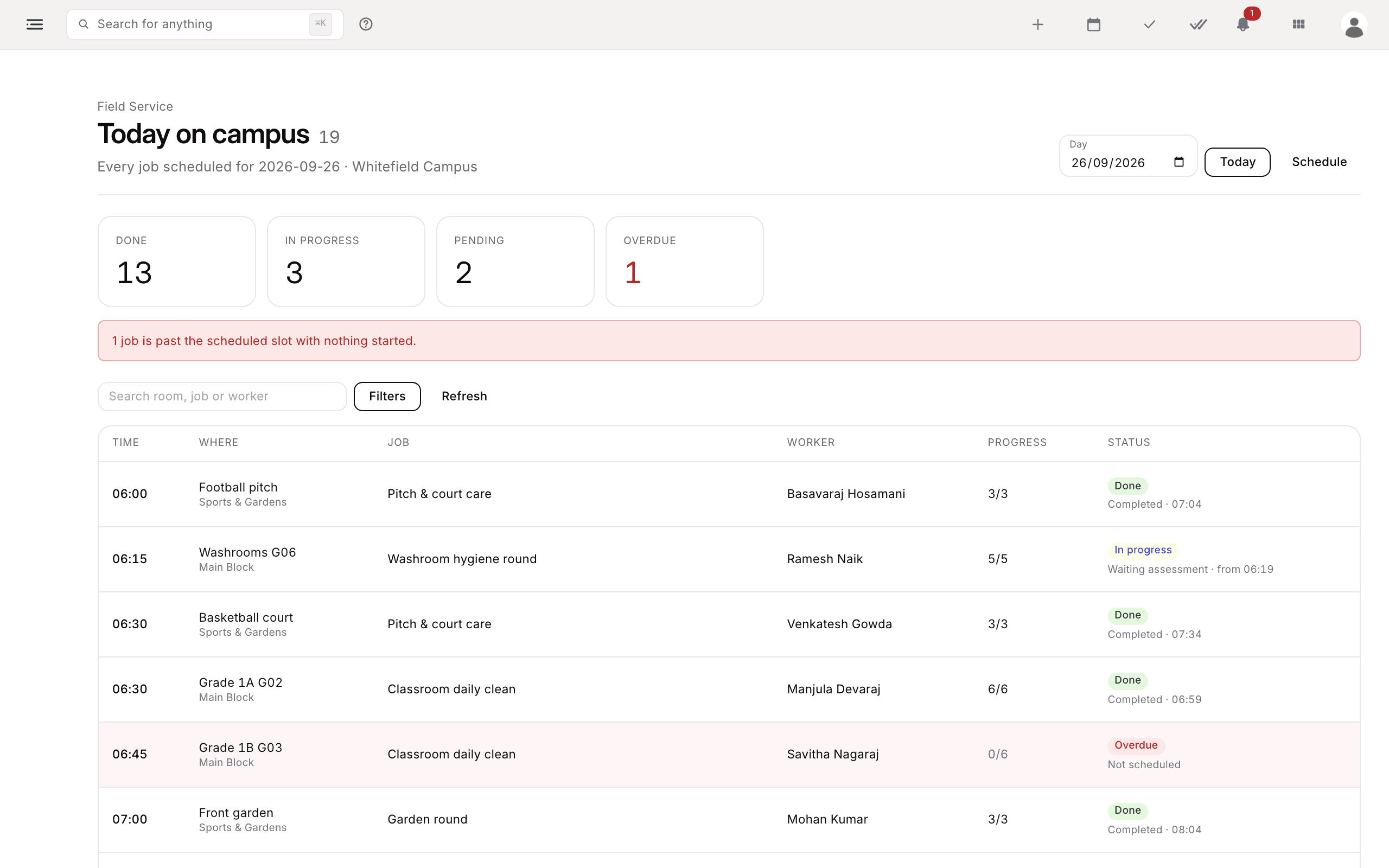Field Service App screen