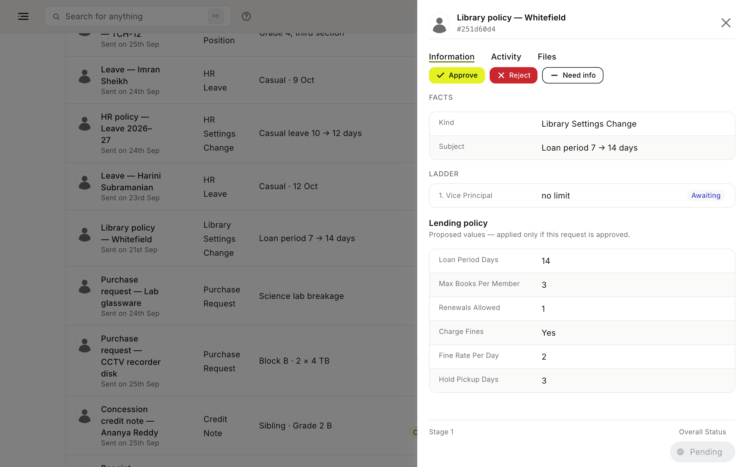 Settings Governance screen