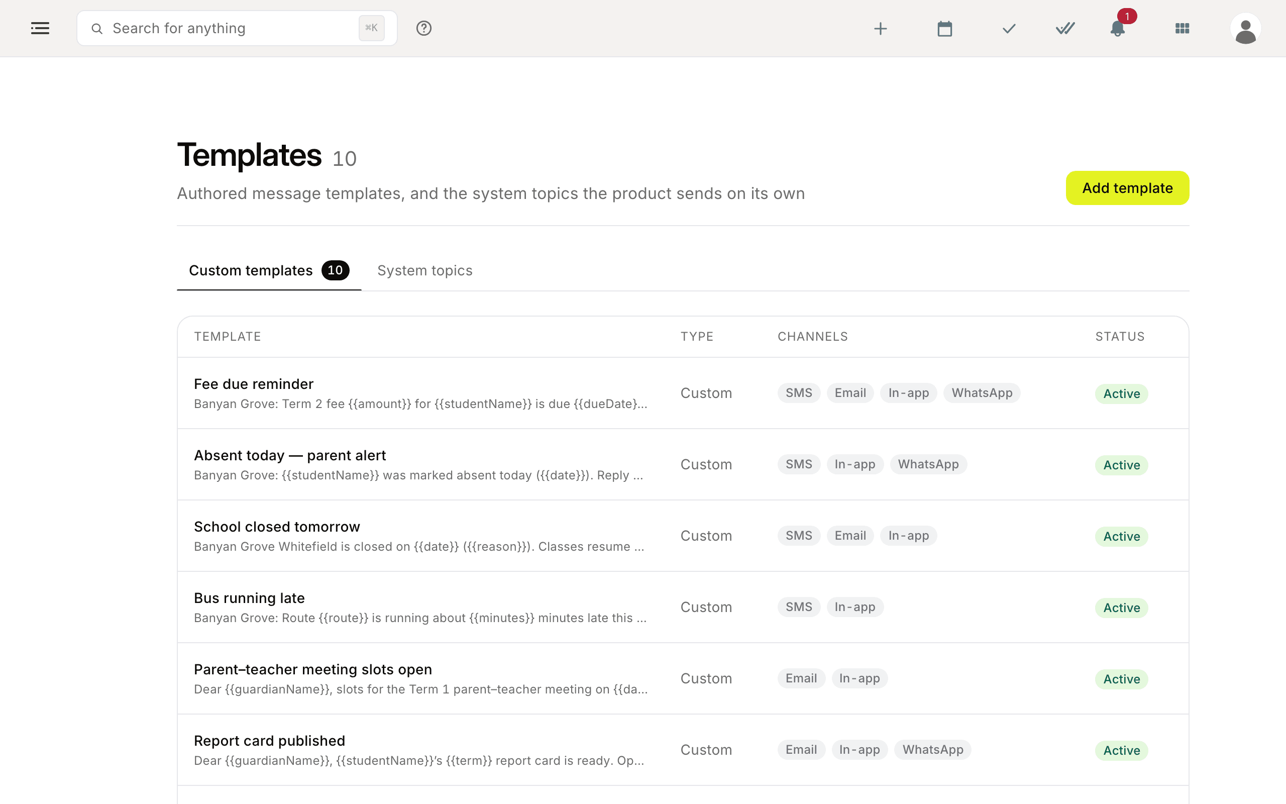 Notifications screen